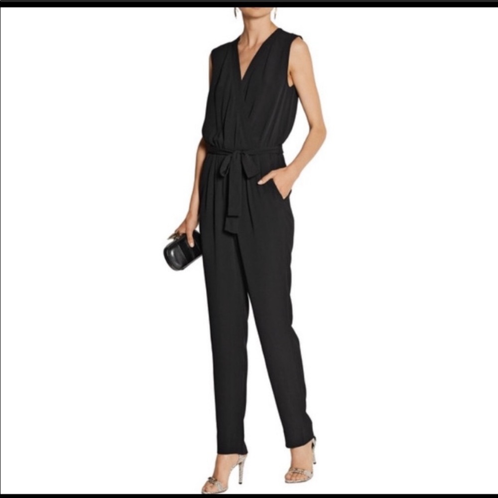 Diane Von Furstenberg Rawena crossover black Jumpsuit with pockets